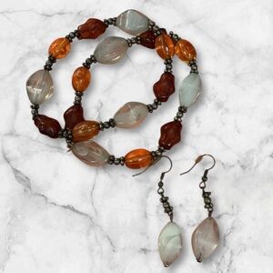 Premier Designs Amber and Smoke Stone Beaded Bracelet & Earrings Set